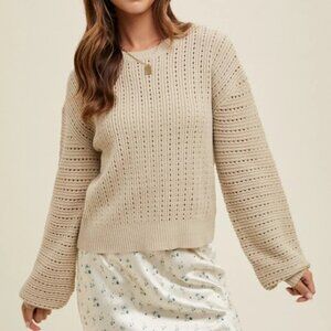 Open-Knit Balloon Sleeve Sweater - Natural